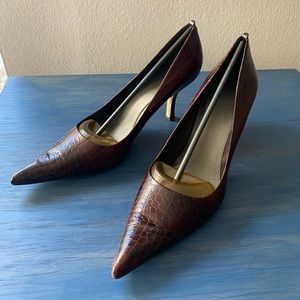 Nine West brown Croco leather Hendelo heels, size 10